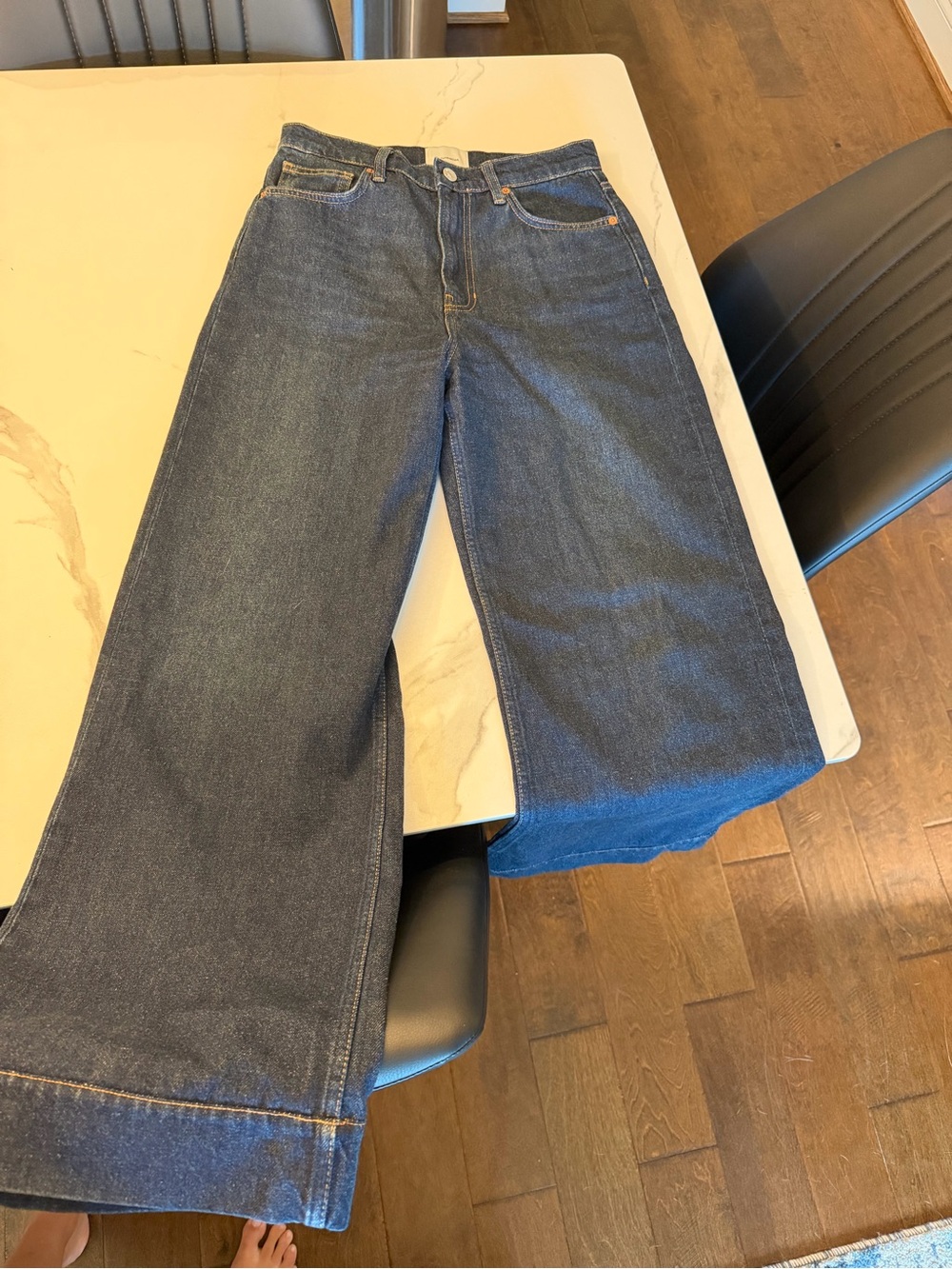 Reformation Dark Indigo High-Rise Wide-Leg Jeans - petite!